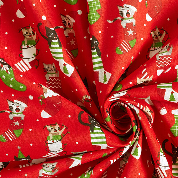 Cotton Cretonne Christmas Cats – red, image number 3