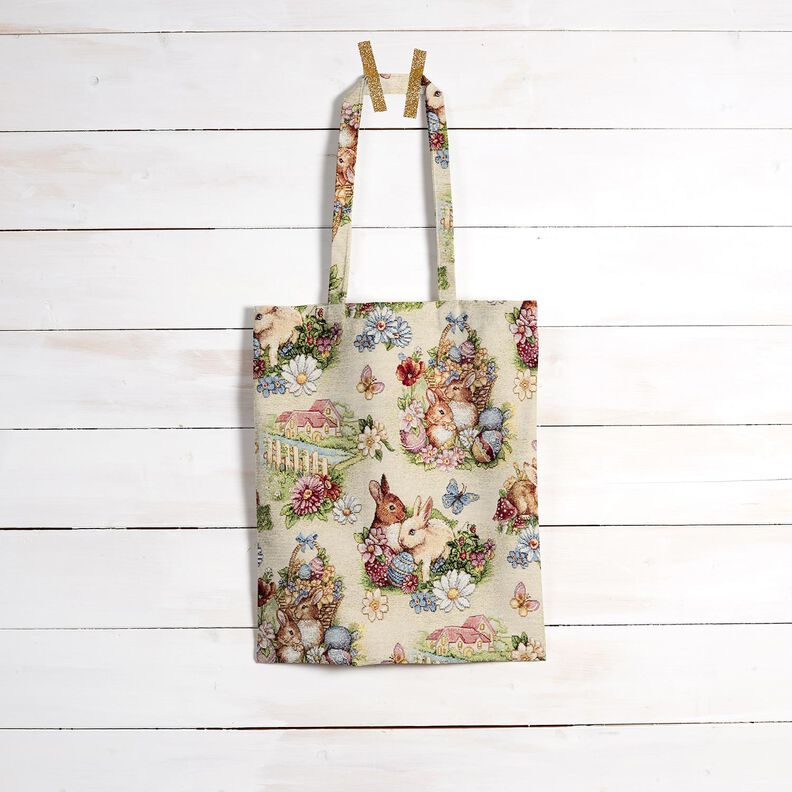 Decor Fabric Tapestry Fabric Easter bunnies in the garden – light beige/berry,  image number 7