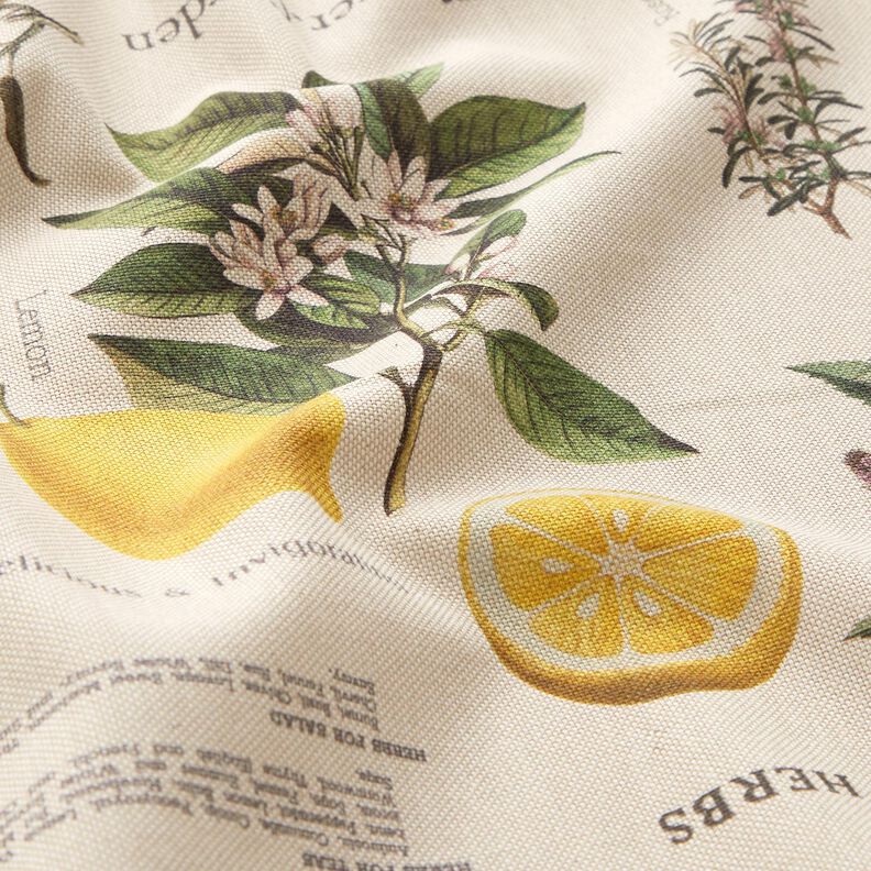 Decor Fabric Half Panama kitchen herbs – natural/yellow,  image number 2