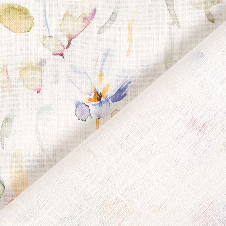 Watercolour flowers linen cotton blend – white,  image number 5