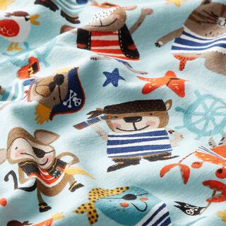 Cotton Jersey Pirate Animals  – aqua blue, 