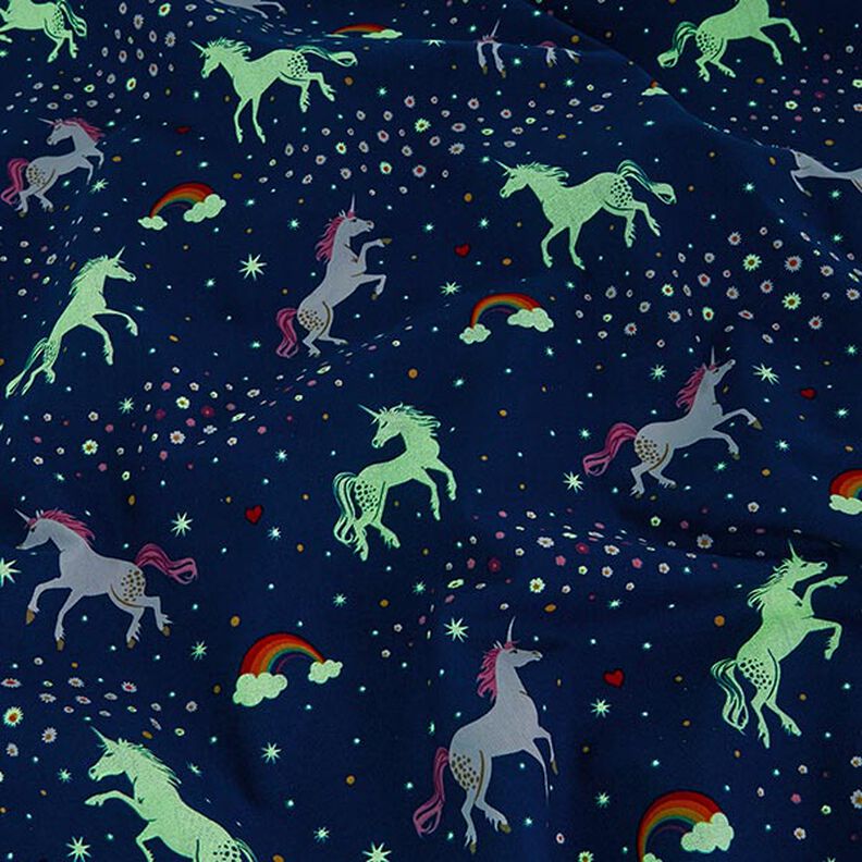 Decor Fabric Glow in the dark dancing unicorns – ocean blue/pink,  image number 14