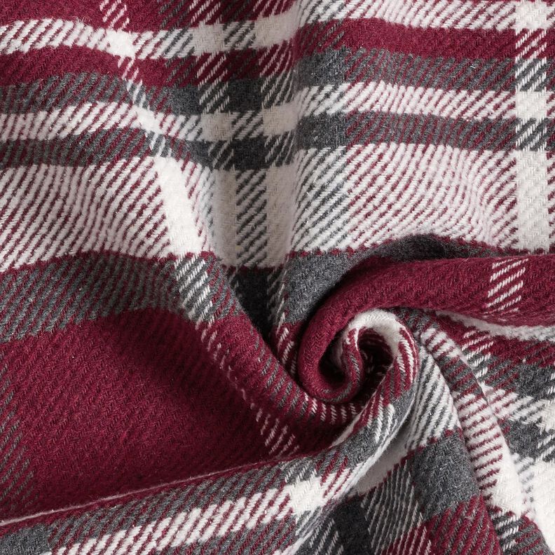 Coat fabric with checked fur backing – burgundy/slate grey, image number 3