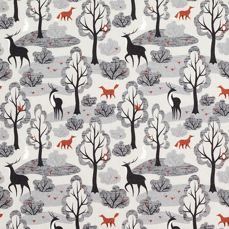 Brushed Sweatshirt Fabric abstract woodland animals Digital Print – misty grey,  image number 1