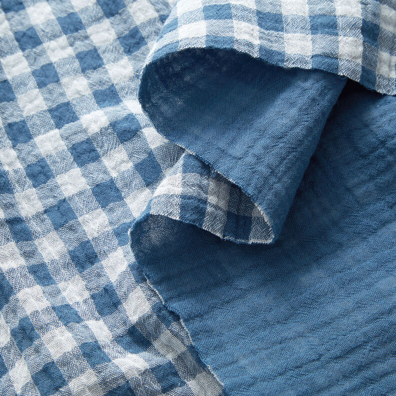 Double Gauze/Muslin Yarn dyed gingham – denim blue/white,  image number 2