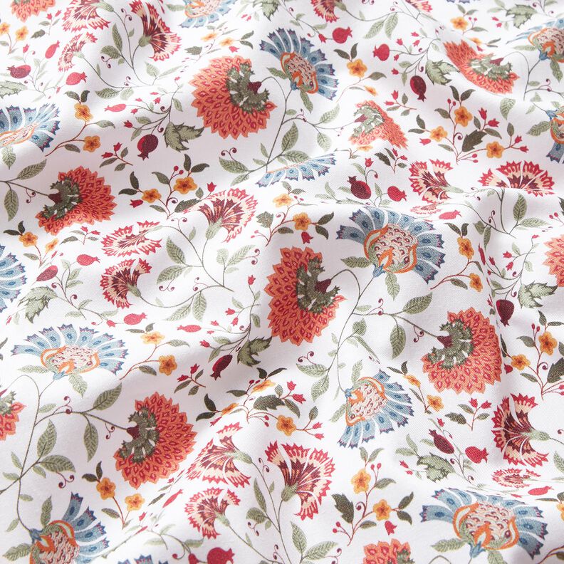 Cotton Poplin elegant floral tendrils – white/berry,  image number 2