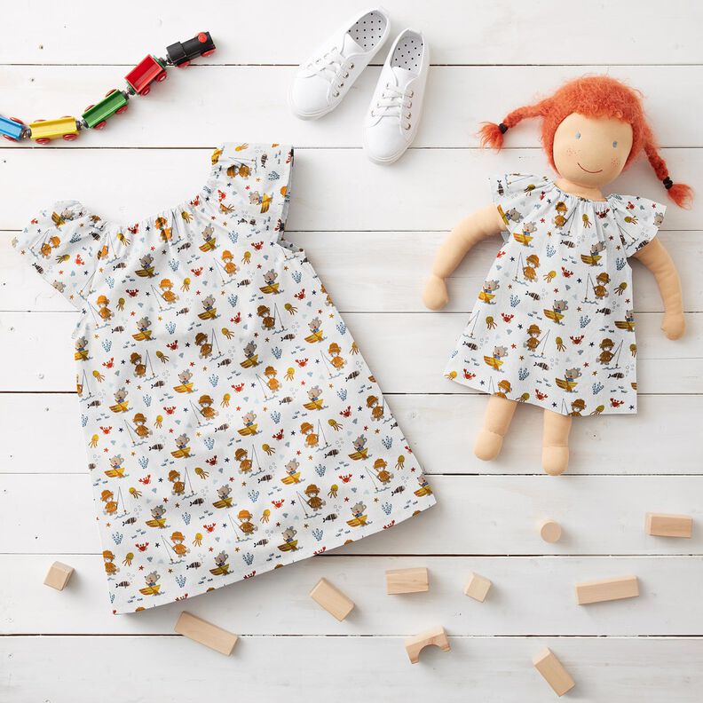 Cotton Poplin Bear and Mouse by the Sea – white,  image number 6