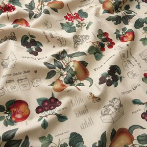 Decor Fabric Half Panama fruit varieties – natural/dark green, 