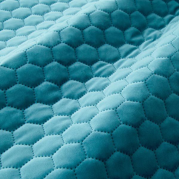 Upholstery Fabric Velvet Honeycomb Quilt – petrol,  image number 2
