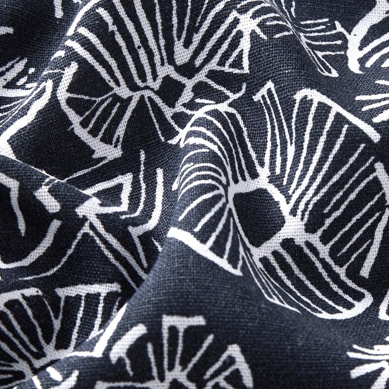 Viscose Linen Blend sketched flowers – midnight blue/white,  image number 2
